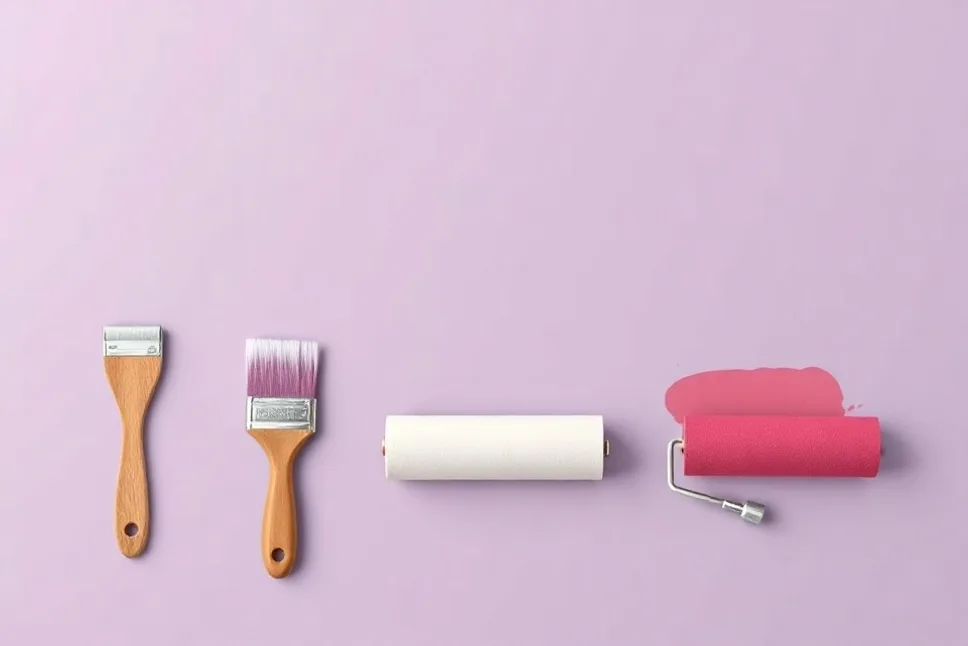 Outils de peinture disposés dans l'ordre des étapes du chantier