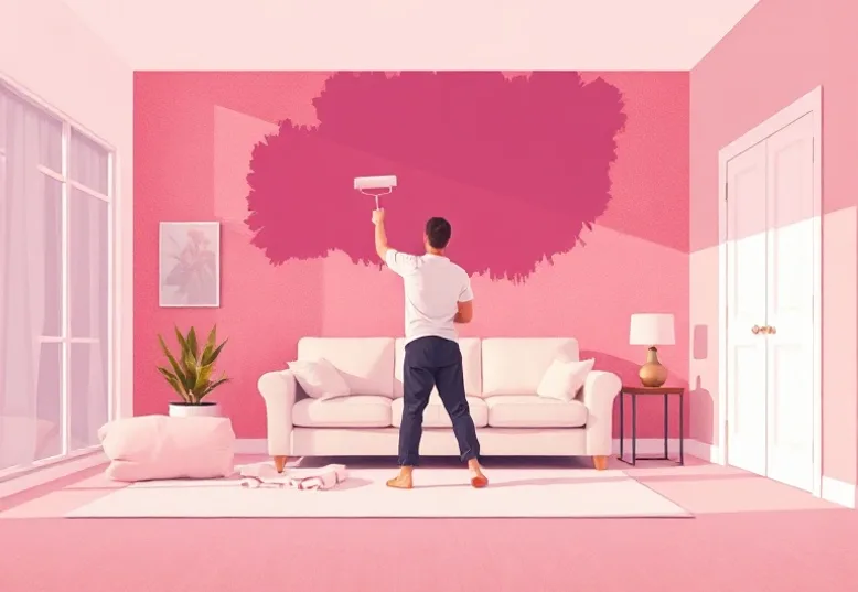Peintre appliquant la peinture au rouleau sur un mur de salon